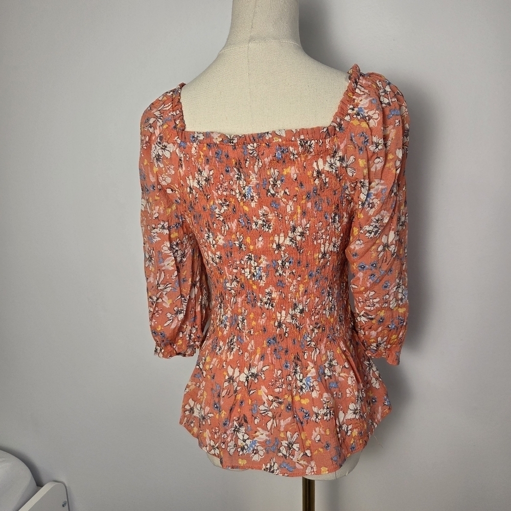 Nanette Lepore Floral Ruffled Smocked Peplum Blouse - Picture 8 of 12